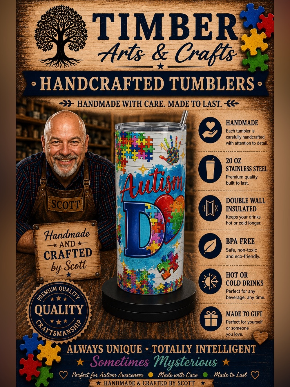 Autism Awareness Dad Heart Puzzle Pieces 20 oz
Straight Skinny Tumbler